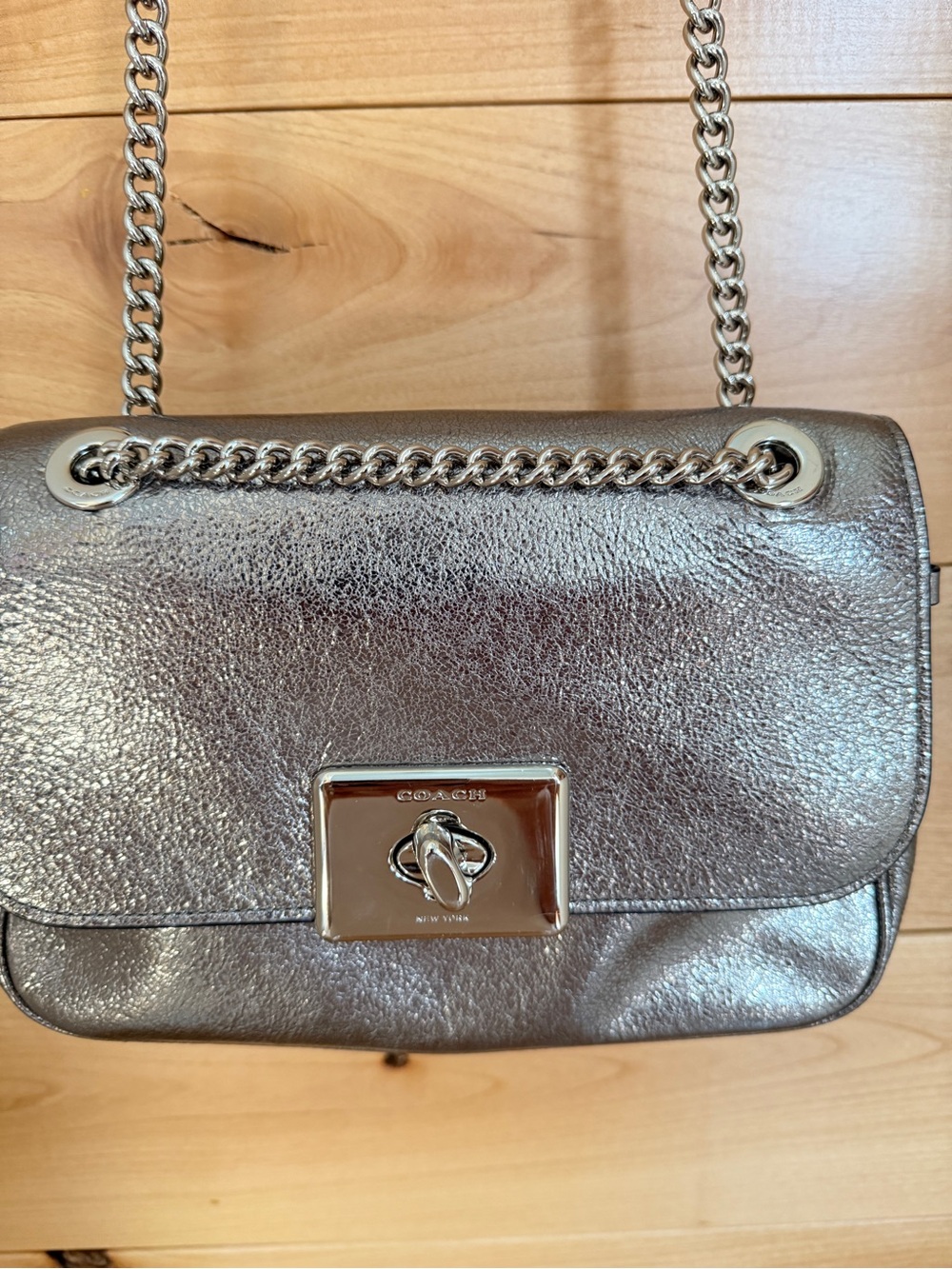 Coach Metallic Silver Chain Strap Crossbody Bag - Picture 3 of 11